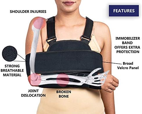 Arm Sling Shoulder Brace - Best Fully Adjustable Rotator Cuff and Elbow Support - Includes Immobilizer Band for Quick Recovery - for Men and Women