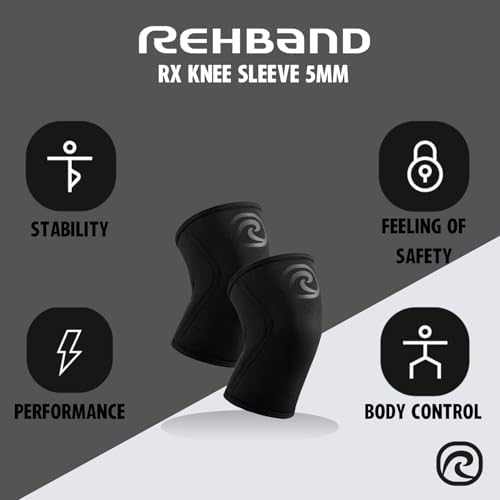 Rehband 5mm Knee Sleeves for Functional Training, Cross-Training & Powerlifting, Weightlifting Knee Support made of Neoprene, Unisex, Colour:Carbon/Black - 1 Piece, Size:X-Small