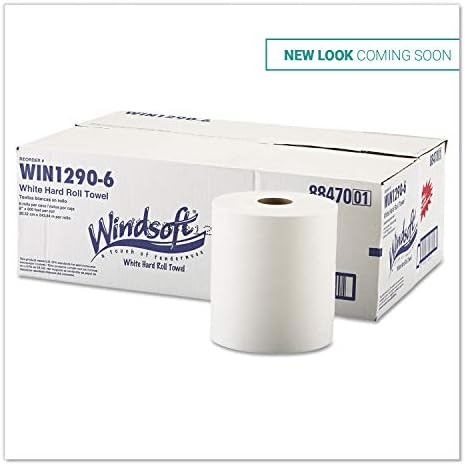 Windsoft Commercial Paper Towels, Hardwound Roll Hand Towels, 6-Pack, 8" x 800ft per Roll, White, Hardwound Towel Dispensers Refill
