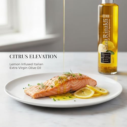 Casa Rinaldi Testimone Lemon Flavored Extra Virgin Olive Oil – Fresh Citrus Gourmet EVOO with Real Lemon Peel Inside – Italian Flavored Olive Oil for Seafood, Salads & Chicken (250ml)