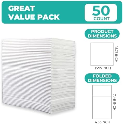 CXPSINC White Napkins Disposable with Pocket, 50Pcs Pre-Folded Airlaid Paper Dinner Napkins, Soft and Absorbent for Parties, Weddings, Dinners or Events