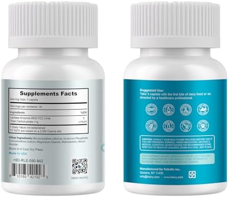 Heivy Pure Lactase Enzyme 9000 FCC Dairy Relief Fast Acting Supplement, Lactose Intolerance Pills 90 Count (Pack of 1)