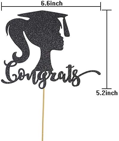 Graduation Cake Topper Congrats Girl Woman Silhouette Cap, Congrats Grad Party Decorations, Black