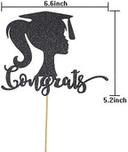 Graduation Cake Topper Congrats Girl Woman Silhouette Cap, Congrats Grad Party Decorations, Black