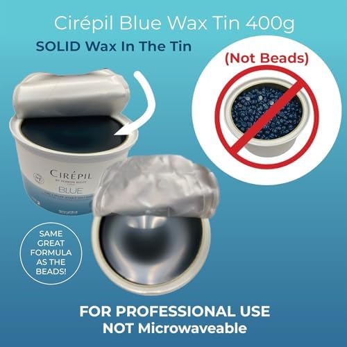 Cirepil - Blue - 400g / 14.11 oz Hard Wax Tin - Face & Body Wax, Unscented & No Strip Needed - Perfect for Sensitive Skin & Brazilian Waxing - Pre-Melted in Tin - Fluid Gel Texture, Easy Hair-Removal