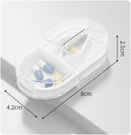 Daily Pill Organizer Splitter, Small Pill Box Container, Cut Pills in 1/2, 1/4 with 2 Compartment Vitamin Tablet Case Dispenser for Medicine, Medication, Fish Oil, Supplement, Capsule, Clear