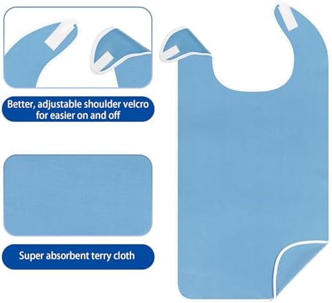 12 Pack Adult Bibs for Women/Men, Reusable Clothing Protector with Crumb Catcher, Washable Terry Cloth Adult Bibs for for Nursing Homes, Elderly Homes and Disable Adults Eating(17.7 x 29.5 inch)