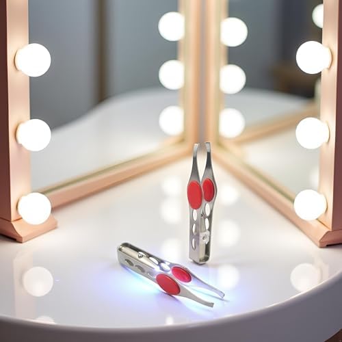 2 Pcs Silver Tweezer With LED Light for Hair Removal Makeup Tool Eyebrow Eyelash Tweezers for Women Facial Hair, Lash Trimmer, Hair Ingrown for Tweezer, Women's Hair Removal Tweezers