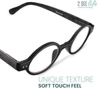 2SeeLife Small Round TR-90 Reading Glasses for Men & Women - Narrow-Medium Fit, Sturdy Frame, Spring Hinges, Retro Readers, Black, +2.50