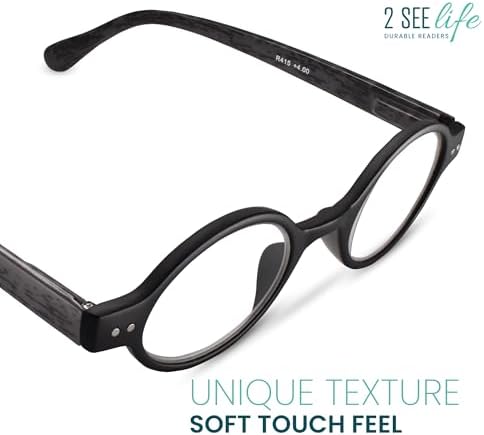 2SeeLife Small Round TR-90 Reading Glasses for Men & Women - Narrow-Medium Fit, Sturdy Frame, Spring Hinges, Retro Readers, Black, +2.50