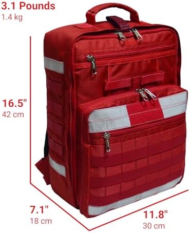 DERBY Tactical EMT Trauma Backpack 20L First Aid Medical Bag MOLLE Water Resistant Rescue Gear for Paramedic Firefighter Combat Medic Emergency Response Red