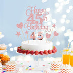 45th Birthday Cake Decorations, 45th Birthday Candles Cake Numeral Candles and Glitter Happy 45th Birthday Cake Toppers Set for Birthday Party Supplies (Rose Gold)