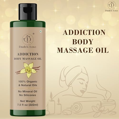 Addiction Body Massage Oil | Vanilla Scent | 100% Natural & Organic Oils | No Mineral Oil, No Silicones | Deep Nourishing Body Oil | 7.5 fl oz (222ml)