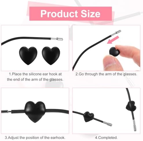 10 Pairs Heart Eyeglass Ear Grip Silicone Anti Slip Eyewear Retainer Eyeglasses Stopper for Ear Hooks Holder Soft Sunglasses Temple Tips Stopper for Adults (Black, Clear)