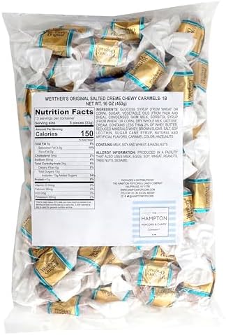 Werthers Original Salted Caramel Crème Soft Chewy Caramels, 1 Pound Bulk Bag, Individually Wrapped Werther Chewy Caramels, The Hampton Popcorn & Candy Company