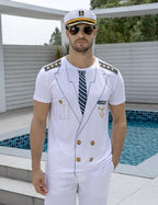 Funny World Men's Captain T-Shirt Graphic Short Sleeve Yacht Party Costume