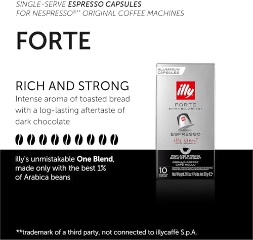 Illy Espresso Compatible Capsules - Single-Serve Coffee Capsules & Pods - Forte Extra Bold Roast - Notes Of Dark Chocolate Coffee Pods - For Nespresso Coffee Machines – 10 Count