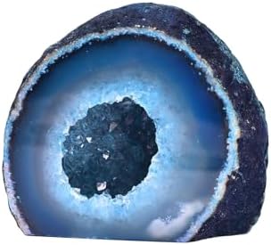 AMOYSTONE Teal Agate Geode Decor, Natural Agate Crystal Rock for Healing, Small Irregular Stone for Bedroom, Office, Desk (1-1.5 Lbs)