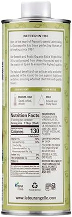 La Tourangelle, Organic Extra Virgin Olive Oil, Cold-Pressed Early Harvest EVOO from Spain, Smooth & Fruity, 33.8 fl oz (1 Liter) - Spanish with Polyphenols for Cooking, Drizzling, Marinades, and Dipping