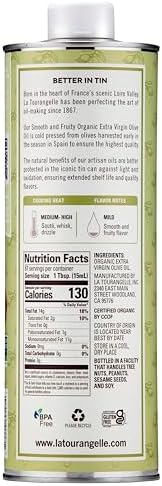 La Tourangelle, Organic Extra Virgin Olive Oil, Cold-Pressed Early Harvest EVOO from Spain, Smooth & Fruity, 33.8 fl oz (1 Liter) - Spanish with Polyphenols for Cooking, Drizzling, Marinades, and Dipping