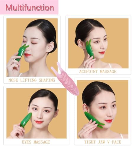 Portable Gua Sha Tool, Nose & Chin Shaper, Multifunctional Massager, Natural Pain Relief, Acupressure for Anxiety Migraine Muscle Pain or Other Pain/Stress Situations (Pink)