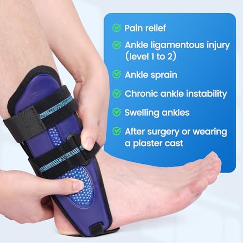 Velpeau Ankle Stabilizer Brace for Sprain, Ligament Injury (Grade 1 to 2), Tendonitis, Adjustable Stirrup Ankle Support Splint for Women and Men,Reversible Left & Right Feet, One Size(Foam Pads, Blue)