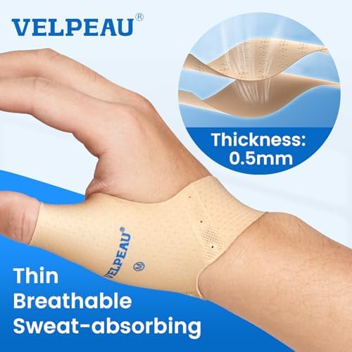 Velpeau Thumb Compression Sleeve for Tendonitis (Pack of 2), Seamless Technology, Gloves Wraps for Arthritis Pain Relief for Women & Men, Splint Liner, Fits Both Hands (Khaki, Short Version, M)