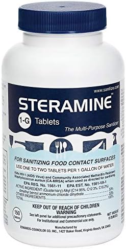 Sanitizing Tablets, Sanitize Food Contact Surfaces, Model 1-G, 150 Sanitizer Tablets per Bottle, Blue, Pack of 1 Bottle
