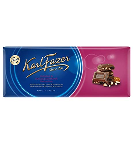 Fazer Karl Fazer Raisin & hazelnuts in milk Chocolate 20 bars of 200g