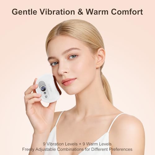 Electric Gua Sha Face Massager, Heated Gua Sha Tool with 9 Heat & Vibration Levels, Rechargeable Face Vibration Tool for Lymphatic Massage & Skincare Absorption