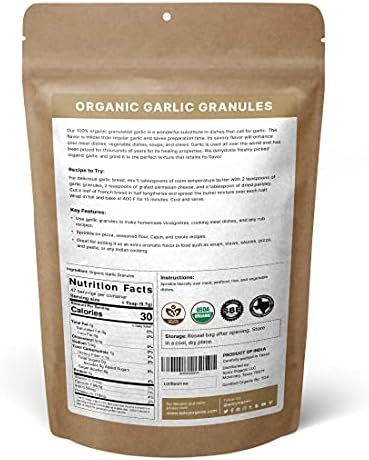 SPICY ORGANIC Garlic Granules – 100% USDA Organic- Premium Quality Granulated Garlic Powder for Mouthwatering Rubs on Beef, Pork, Fish, Poultry, and Delicious Sauces – 16oz