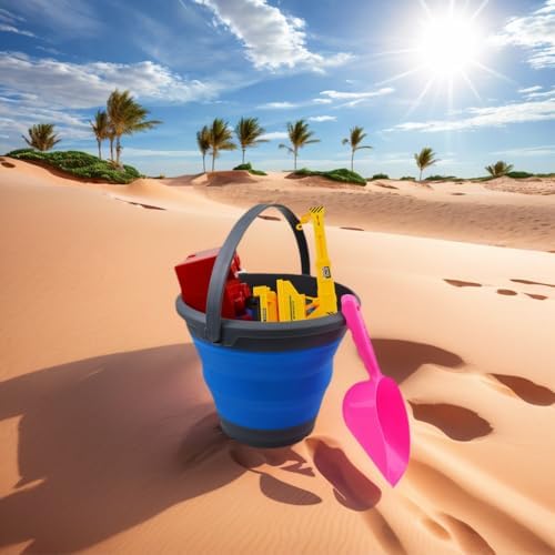 SAMMART 5.5L (1.4 Gallon) Set of 2 Collapsible Plastic Bucket - Foldable Round Tub - Portable Fishing Water Pail - Space Saving Outdoor Waterpot. (Grey/Blue (Set of 2))