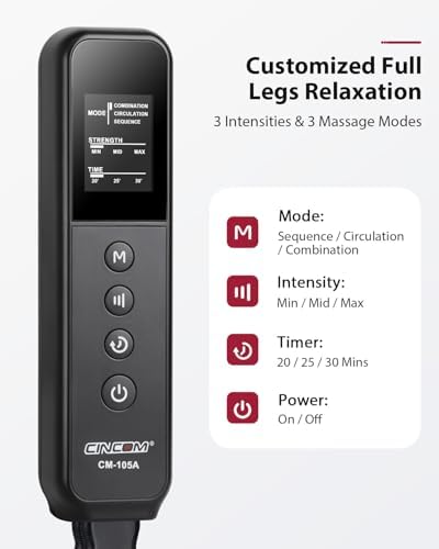 CINCOM Leg Massager for Circulation and Pain Relief, Air Compression 3 in 1 Leg Massager for Foot Calf & Thigh, Leg Compression Boots for Recovery, Edema, RLS Relief