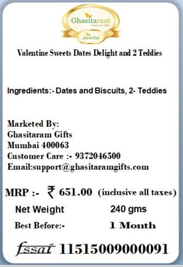 Ghasitaram Gifts Valentines Gift for Girlfriend/Boyfriend/Husband and Wife - Valentine Sweets Dates Delight and 2 Teddies