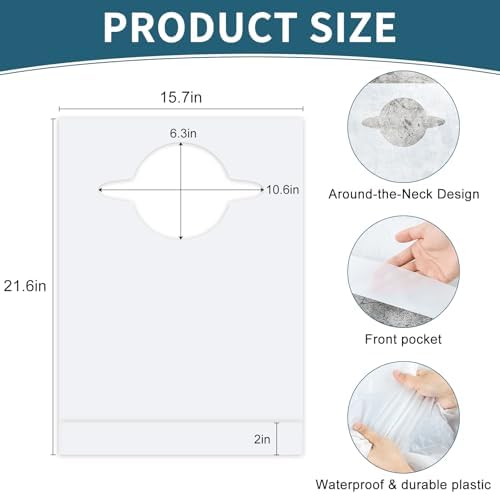 50/200 Pack Adult Bibs for Men, Disposable Bibs for Adult Waterproof & Oil-Proof, 22" Plastic Bib for Elderly Women Eating