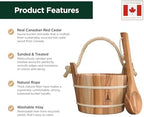 Northwood Sauna - Sauna Bucket and Ladle Set - Handmade from Canadian Red Cedar Wood - Natural Rope Handle - 1 Gallon (4 Liters) Water Capacity