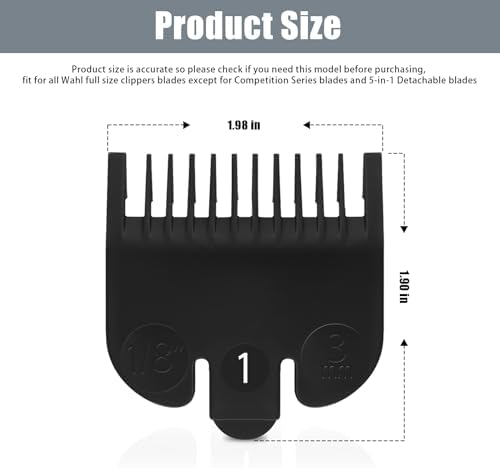 For Wahl #1 Guide Comb Attachment 1/8" (3.0 mm), Professional Clipper Guard Replacement for Wahl, Trimmer Guards set, Hair Cutting Guard Attachment 3114-001, Black (2 Pack)