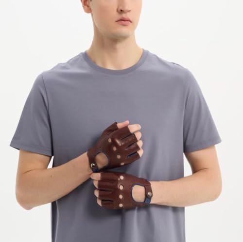 Men's Fingerless Leather Gloves - Unlined Lambskin Leather Driving Gloves