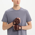 Men's Fingerless Leather Gloves - Unlined Lambskin Leather Driving Gloves
