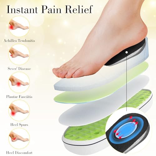 2 Pairs 1/2 Inch Silicone Heel Lifts for Shock Absorption, Heel Pads Cushions Height Increasing Insoles Soft Shoe Lifts for Women Men Comfort Half Foot Insoles for Uneven Legs Heel Pain