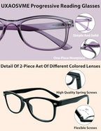 UXAOSVME 2-Pack Photochromic Progressive Readers With Blue Light Blocking, Multi-Focus Reading Glasses for Men & Women