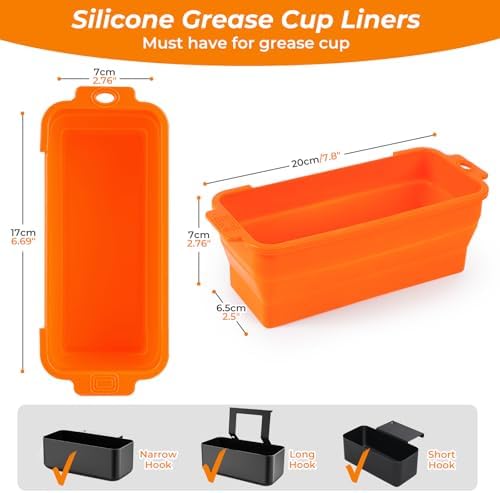 Silicone Grease Cup Liners 2-Pack: Blackstone Griddle Accessories - Reusable Foldable Drip Pan Liners for 17"/28"/36" Blackstone Griddle BBQ Grease Catcher Cup Protection