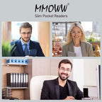 MMOWW Small Reading Glasses Men Women 3 Pairs Slim Pocket Readers with Pen Clip Metal Case Spring Hinge (Black+Brown+Gun Colors,+2.25)