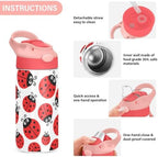 Ladybugs Insect Red Kids Insulated Water Bottle, Toddlers Tumbler Travel Cup with Straw & Handle Stainless Steel Cup for Travel School Girls 12 oz
