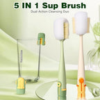 5-in-1 Bottle Cleaning Brush Set, Multifunctional Kitchen Lid Scrubber with Long Handle, Portable Brush Tools for Cups, Hard Bristle Sponge Head(2 Pack)