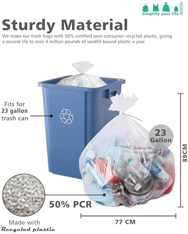 AYOTEE 23 Gallon Trash Bags with Zip Ties, Large Clear Trash Bags 20 Gallon, 50 Count Extra Large Garbage Bags Clear Garbage Bags for Home, Office, Recycling, Lawn and Leaf