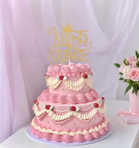 Mis Quince 15 Cake Topper, 15 Quinceanera Cake Decorations, Hello Fifteen Happy 15th Birthday Party Decoration Supplies, Feliz 15 Anos Cake Topper Gold Glitter