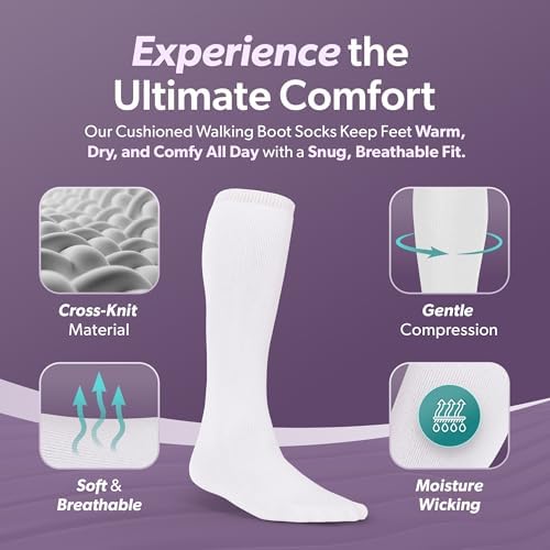 BraceAbility Walking Boot Sock Liners – (1 Pair) Replacement Medical Tube Socks for Under Orthopedic, Air CAM Walkers, Fracture Boots, and Surgical Foot Cast Shoes for Men or Women (Tall White)