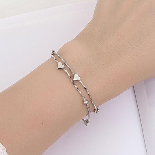 925 Sterling Silver Bracelet for Women, Love Heart Charm Chain Bangle Fashion Jewelry Gifts