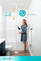 Stander Wonder Pole, Security-Pole and Curve Grab Bar, Tension Mounted Floor to Ceiling Transfer-Pole for Seniors, Elderly Adults, Bathroom Safety Assist and Stability Rail, White